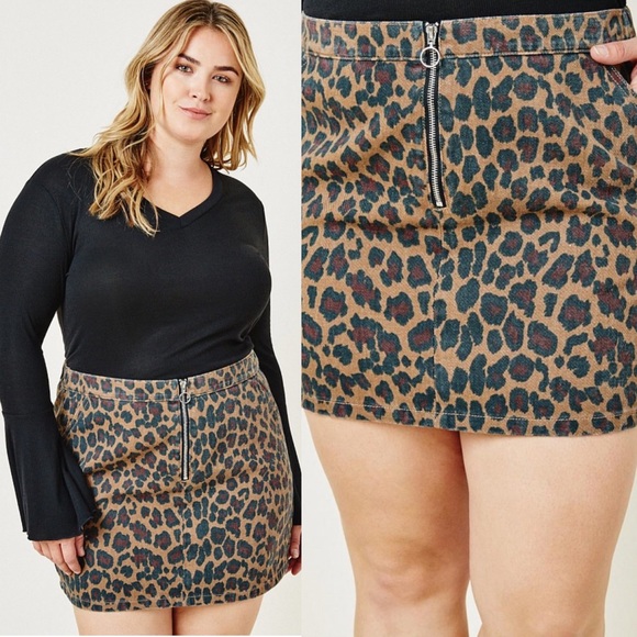 Hayden Dresses & Skirts - Stay Wild Leopard Print Plus Size Denim Skirt